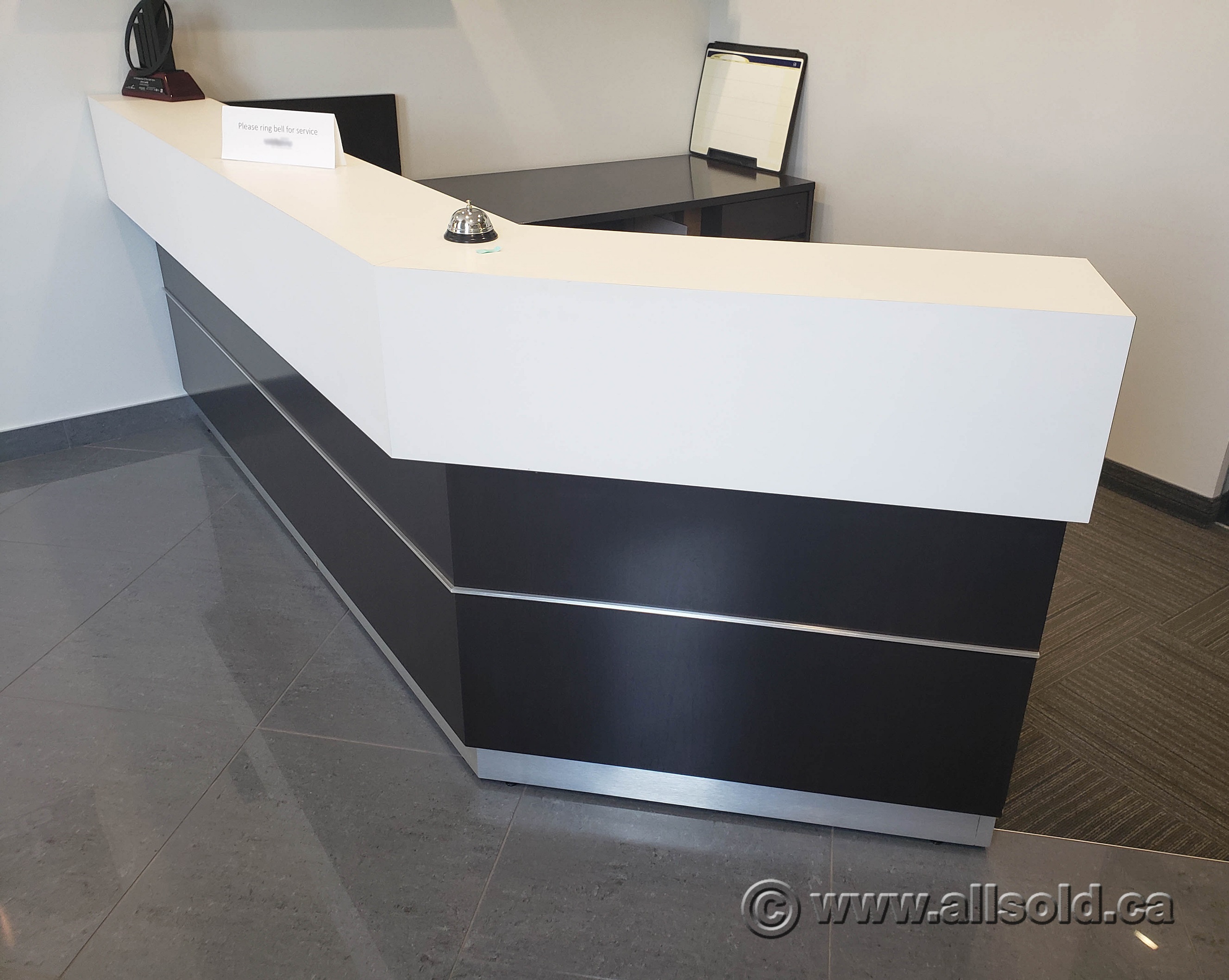 White and Espresso Reception Desk w/ Transaction Counter Allsold.ca Buy & Sell Used Office